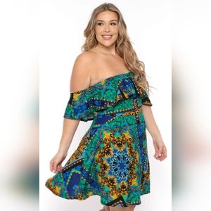 NEW NWOT CurvySense Plus Size Blue/Teal Victorian Print Dress Size 3XL
